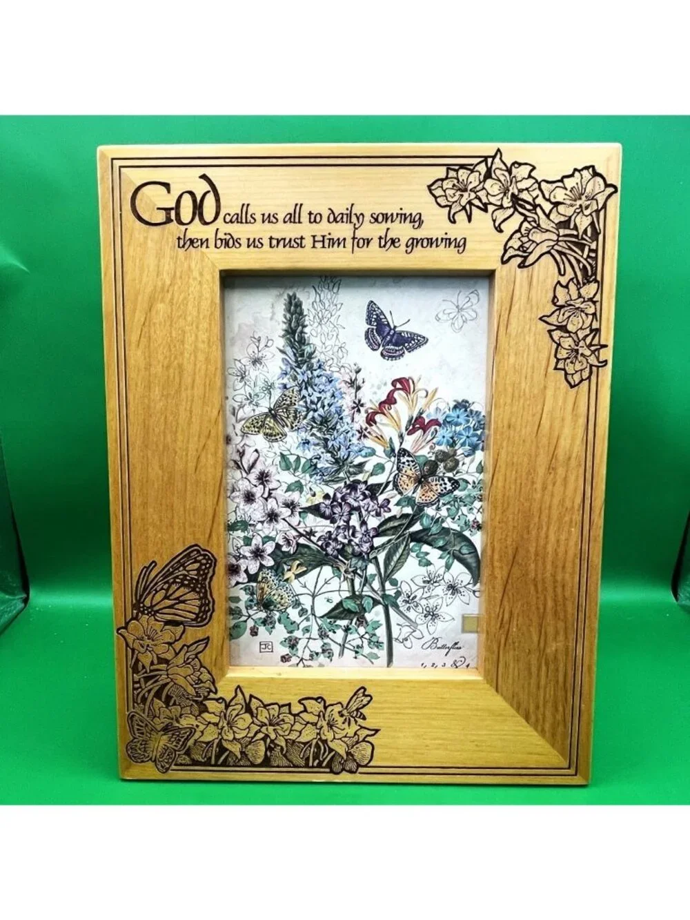 Harmony Creek Picture Frame Wood Engraved Butterflies Floral Christian 4x6 Photo